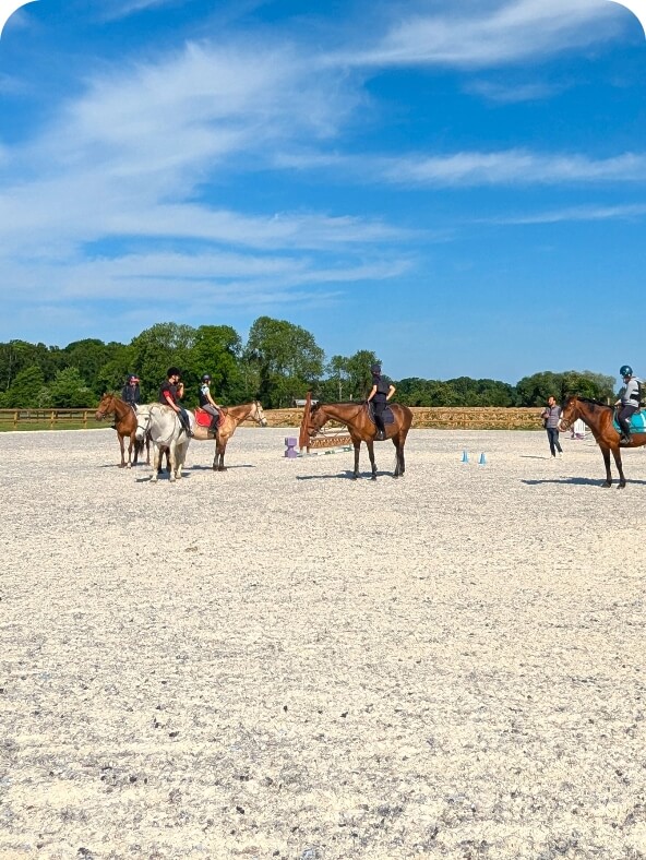 Stage d’équitation en carrière au centre équestre du Brévedent près de Cormeilles dans le Calvados.
